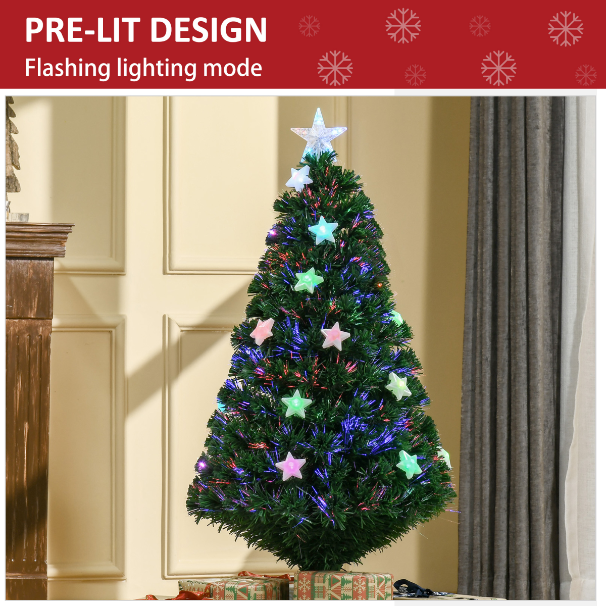 4ft Pre-Lit Artificial Christmas Tree with Fibre Star LED Lights - Indoor Green