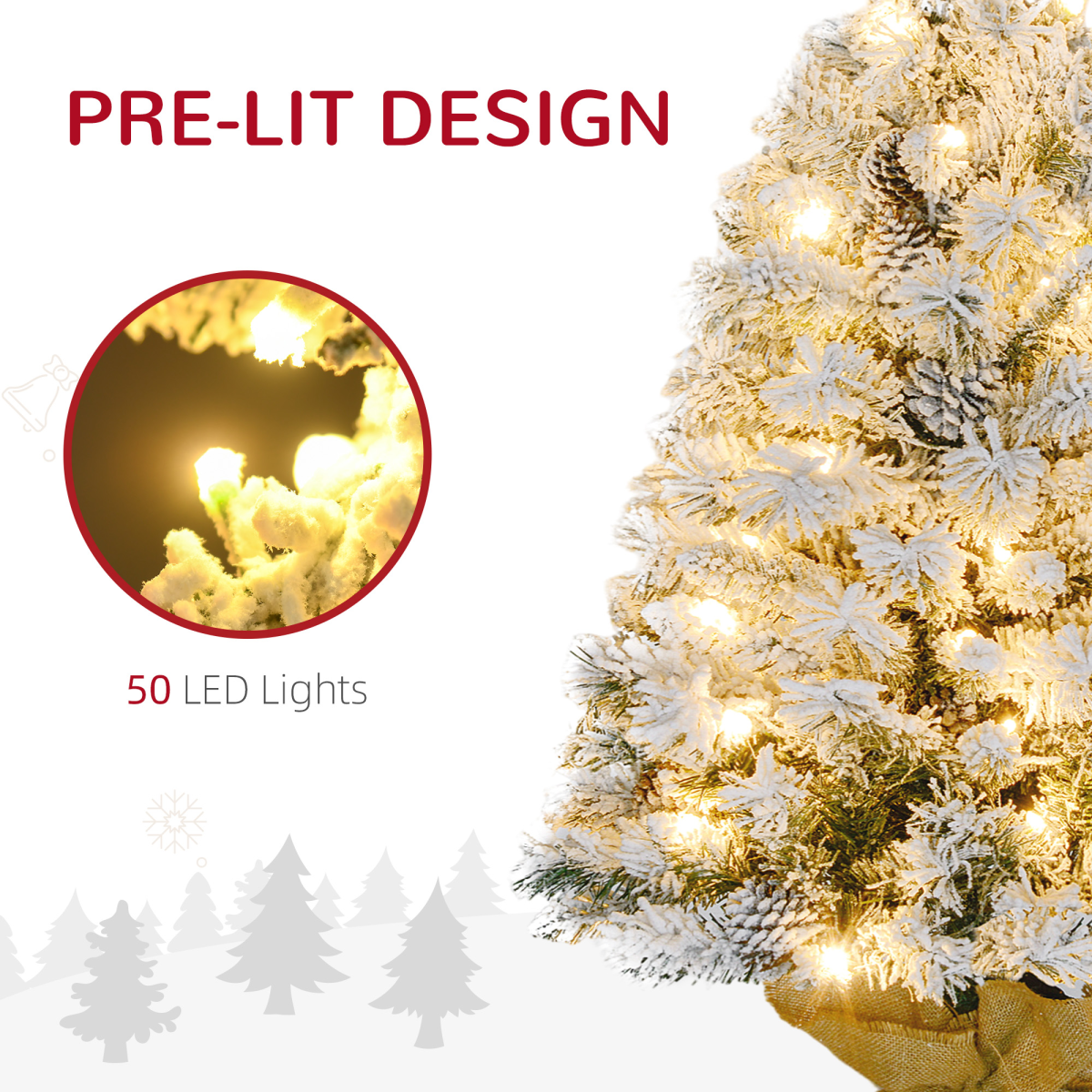3ft Indoor Artificial Christmas Tree with Warm White LEDs & Concrete Base
