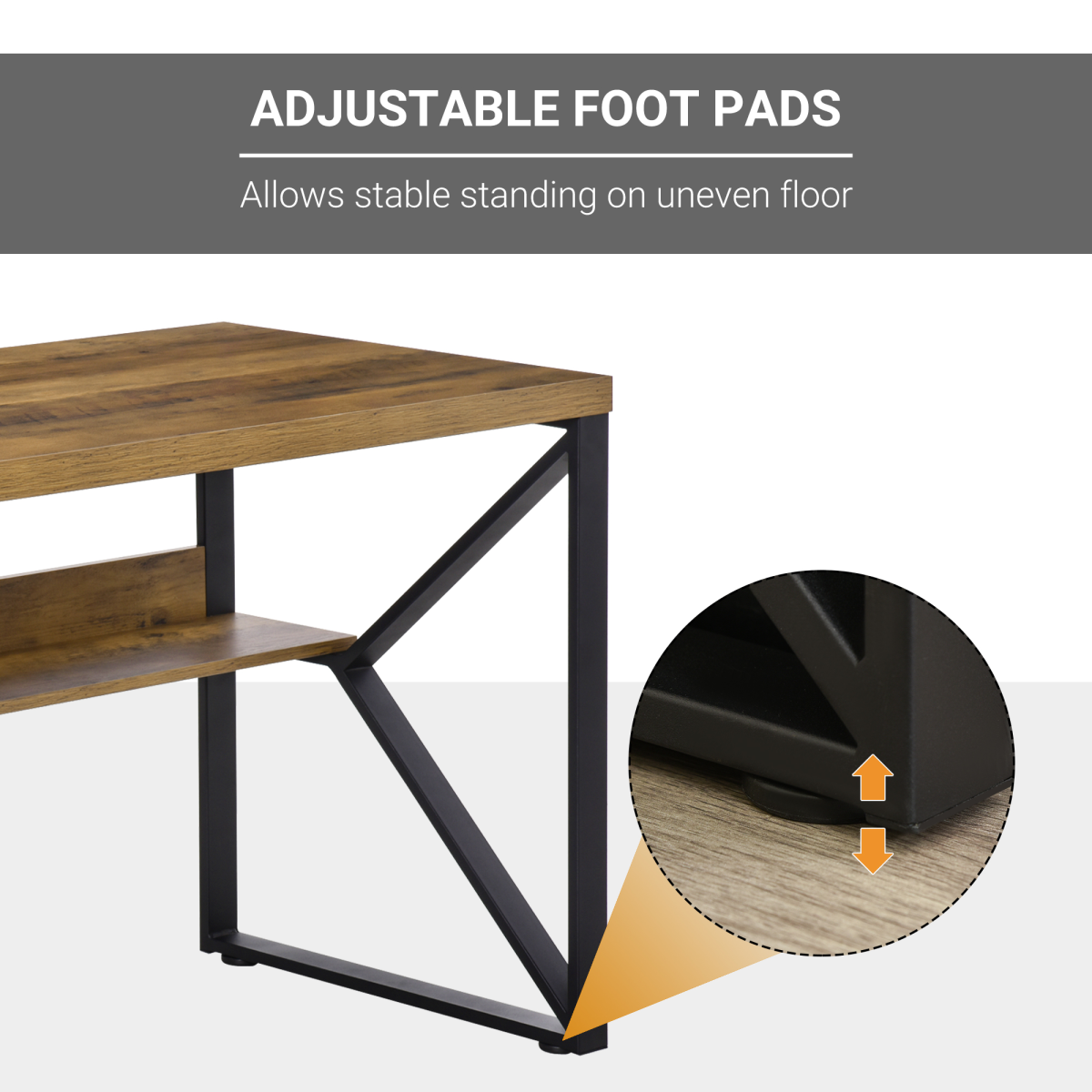 K-Shaped Steel Desk with Storage Shelf – Home Office Computer Table