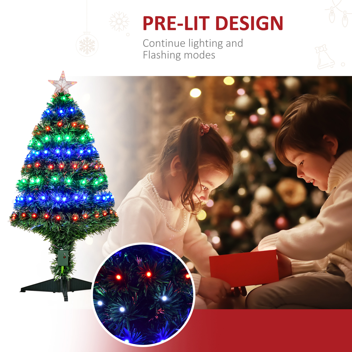 3ft Prelit Artificial Christmas Tree with Green & Multi-Coloured Fiber Optic LED