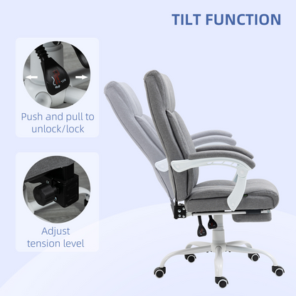 Vinsetto Fabric Office Chair for Home with Arm, Foot Rest, Wheels, Grey