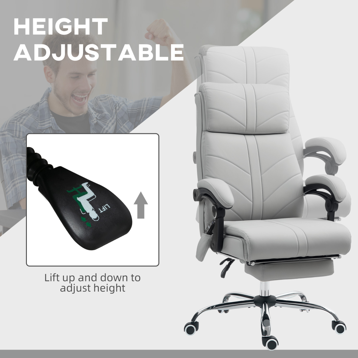 Vinsetto PU Vibration Massage Office Chair with Heat, Footrest, Light Grey