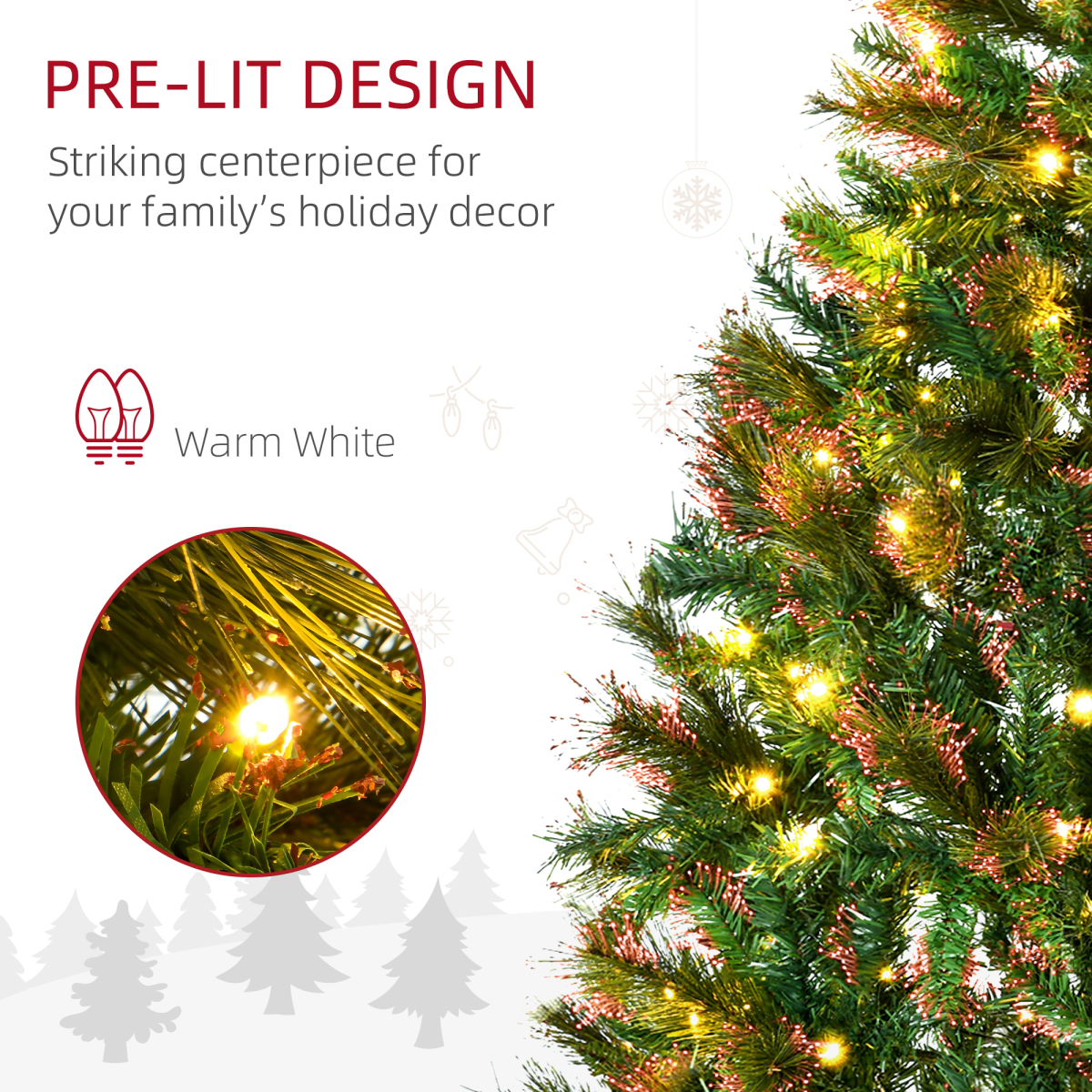 1.5m Pre-Lit Christmas Tree - Warm White LEDs, Gold-Tipped Spruce, Metal Stand