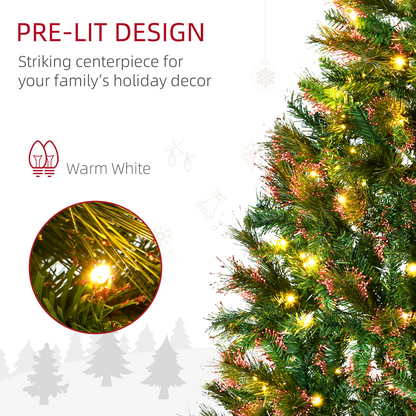 1.5m Pre-Lit Christmas Tree - Warm White LEDs, Gold-Tipped Spruce, Metal Stand