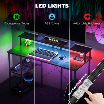 HOMCOM Reversible Home Office Desk with USB Charging RGB LED Storage