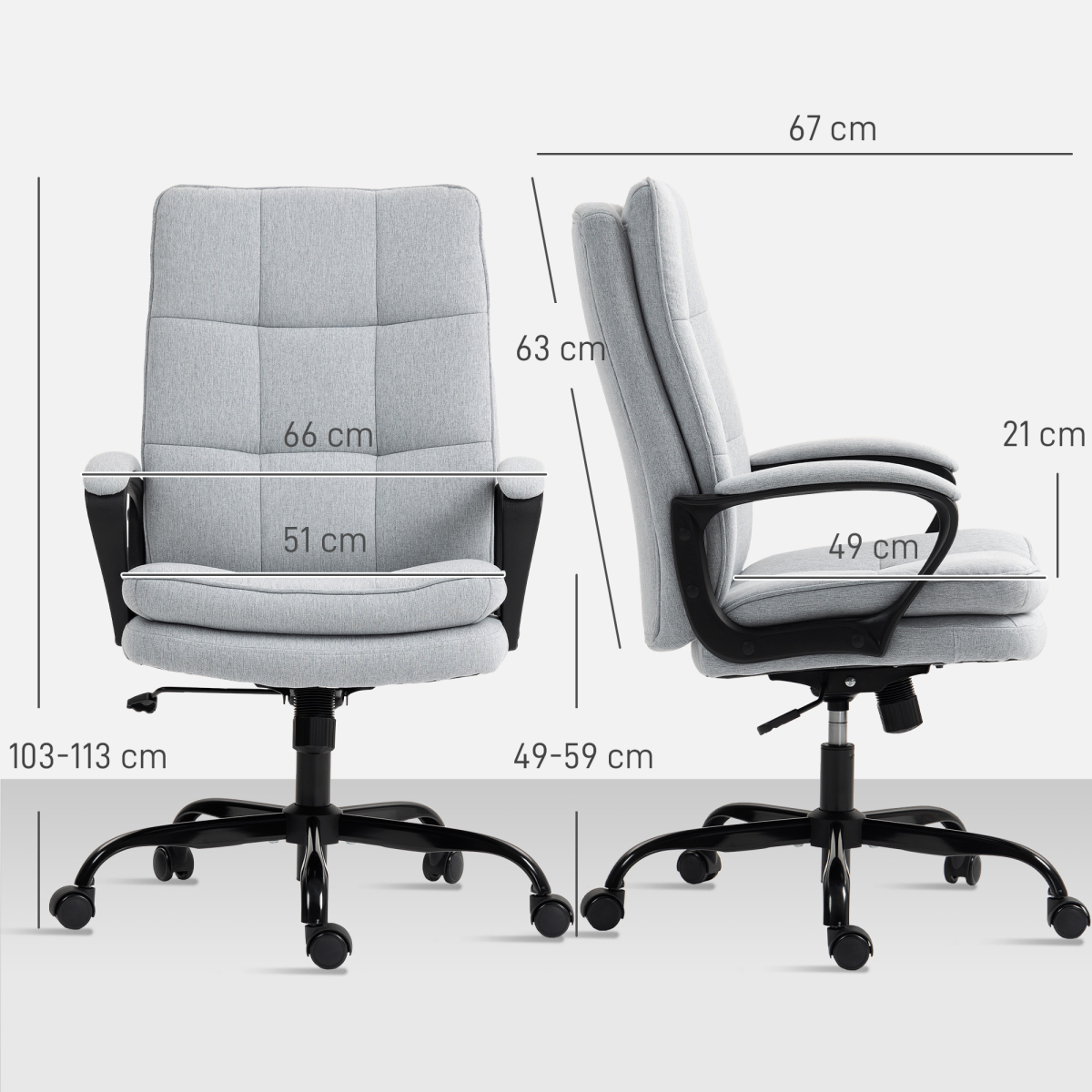 HOMCOM Fabric Office Chair, Computer Desk Chair for Home, Light Grey