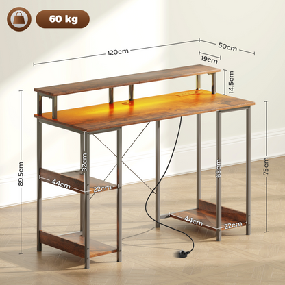 HOMCOM Rustic Brown Reversible Computer Desk with Storage & Monitor Stand