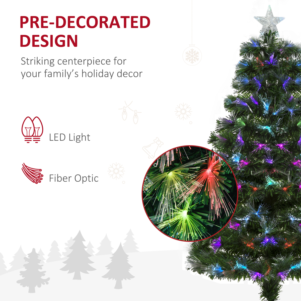 4ft Multicolour Fibre-Optic Christmas Tree with Star Topper Holder