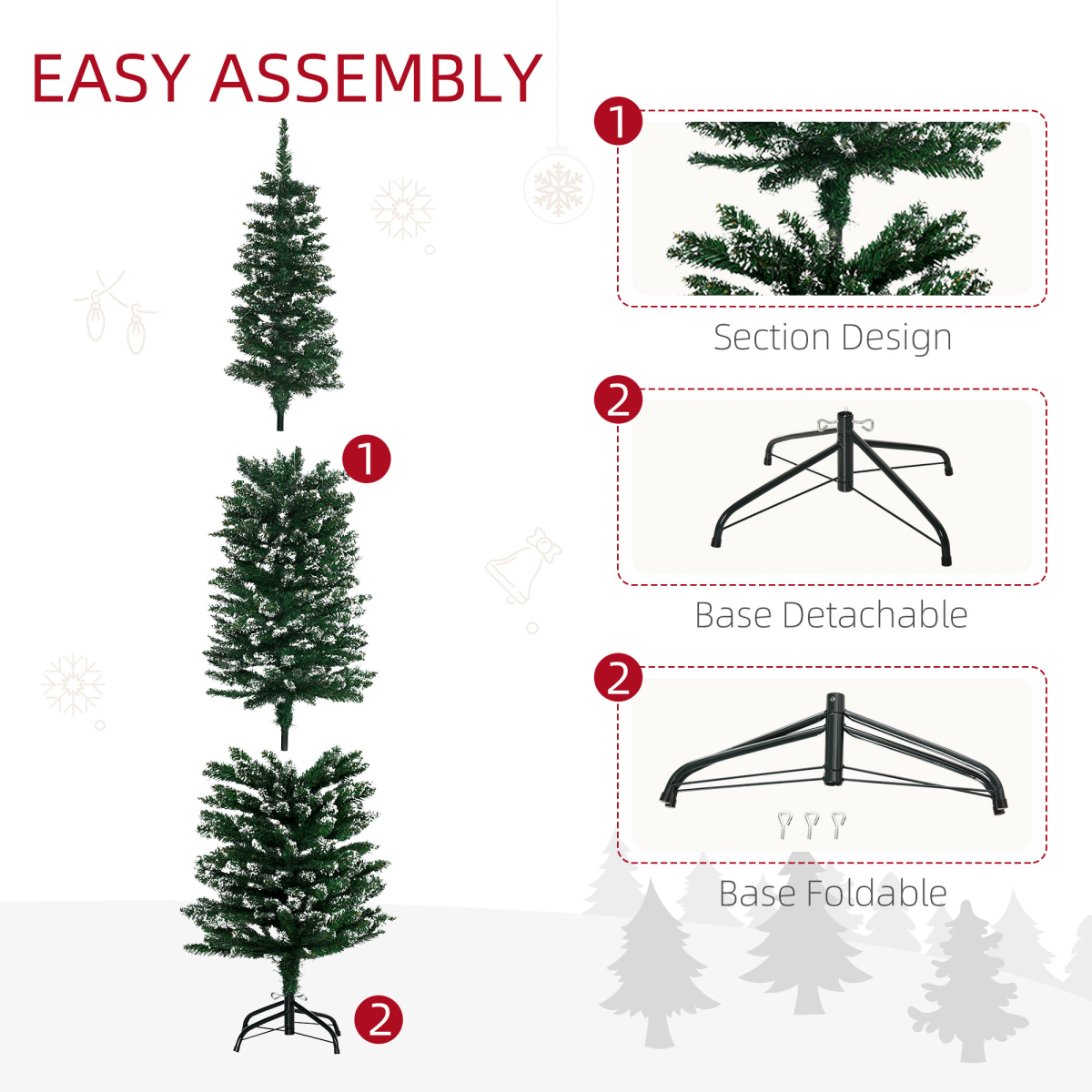 6.5ft Snow-Dipped Pencil Christmas Tree, Foldable with Black Stand
