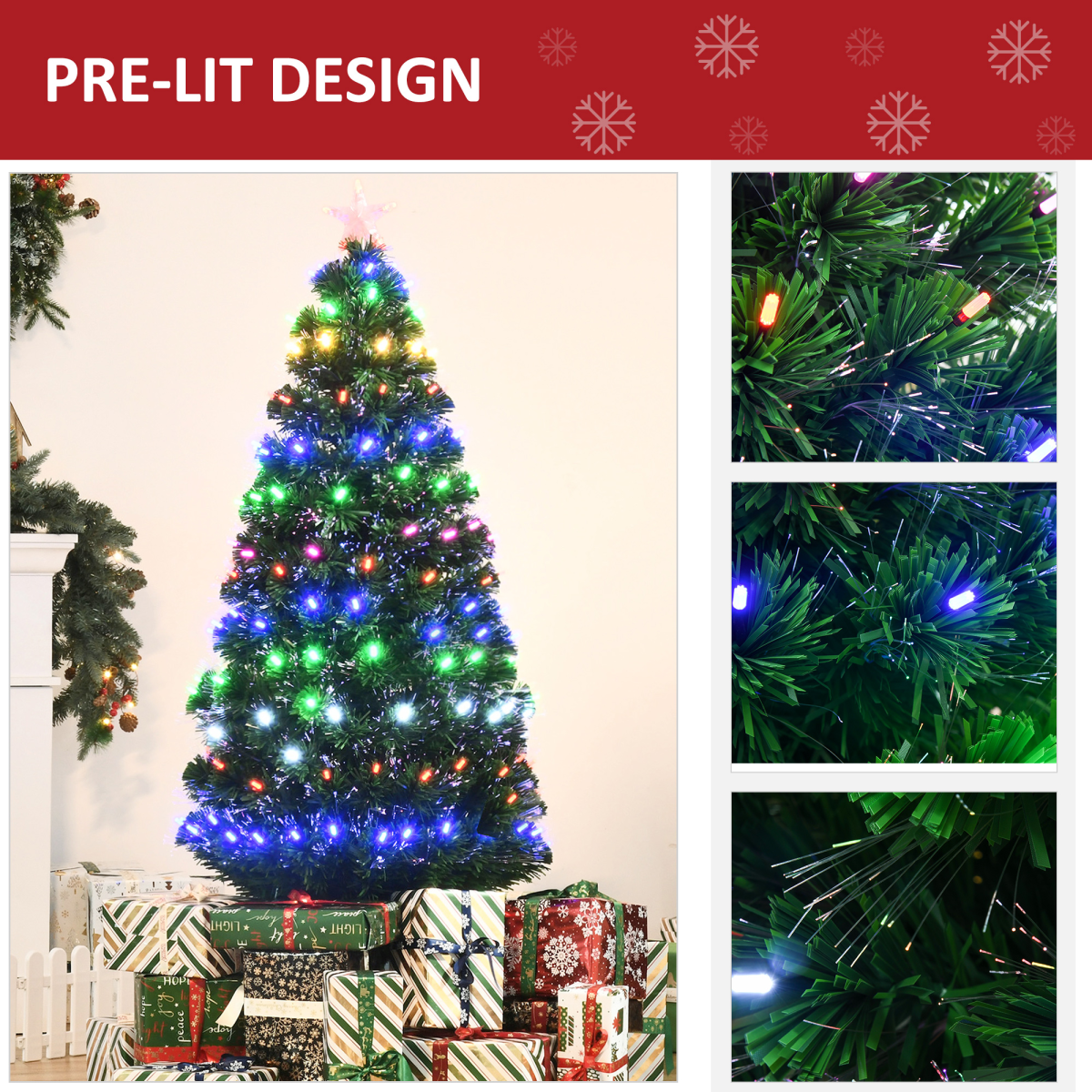5FT Pre-Lit Christmas Tree with Star Topper, Lights & Metal Base