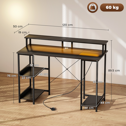 HOMCOM Reversible Computer Desk with Storage & RGB LED Lights - Grey