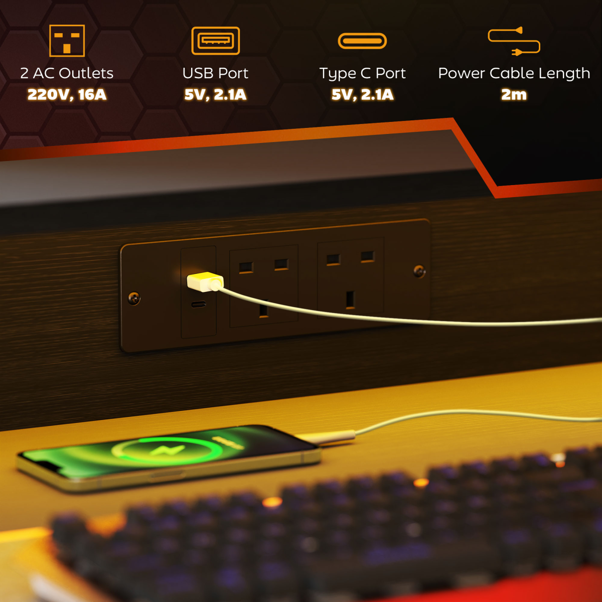 HOMCOM LED Gaming Desk with RGB Lights, Power Outlets & Monitor Stand 100x60cm