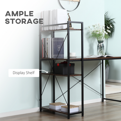All-in-One Desk with 4-Tier Bookshelf, Left/Right Config, Steel Frame