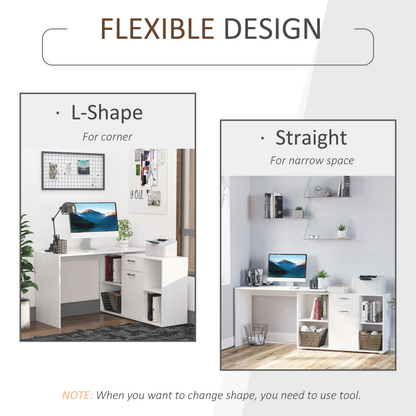 Adjustable Dual-Use L-Shaped / I-Shape Computer Desk with Storage & Flatwall