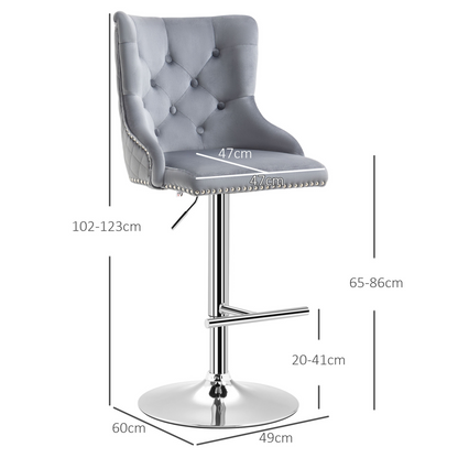 HOMCOM Adjustable Bar Stools Set of 2, Swivel Bar Chairs w/ Back Footrest, Grey