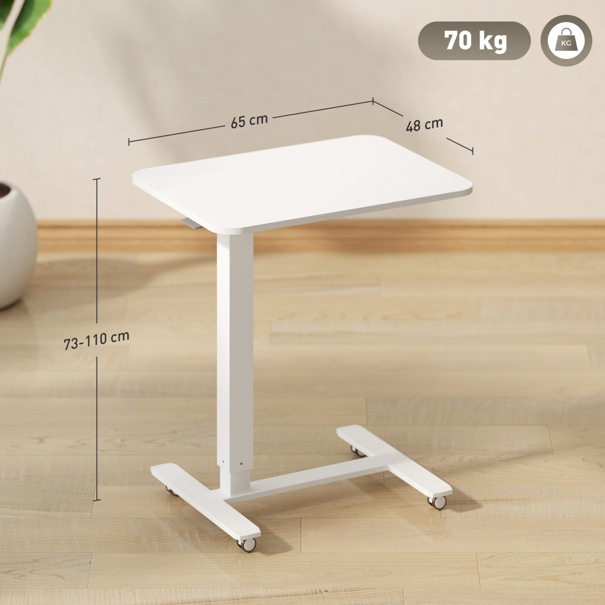 HOMCOM Height-Adjustable Standing Desk on Wheels, White