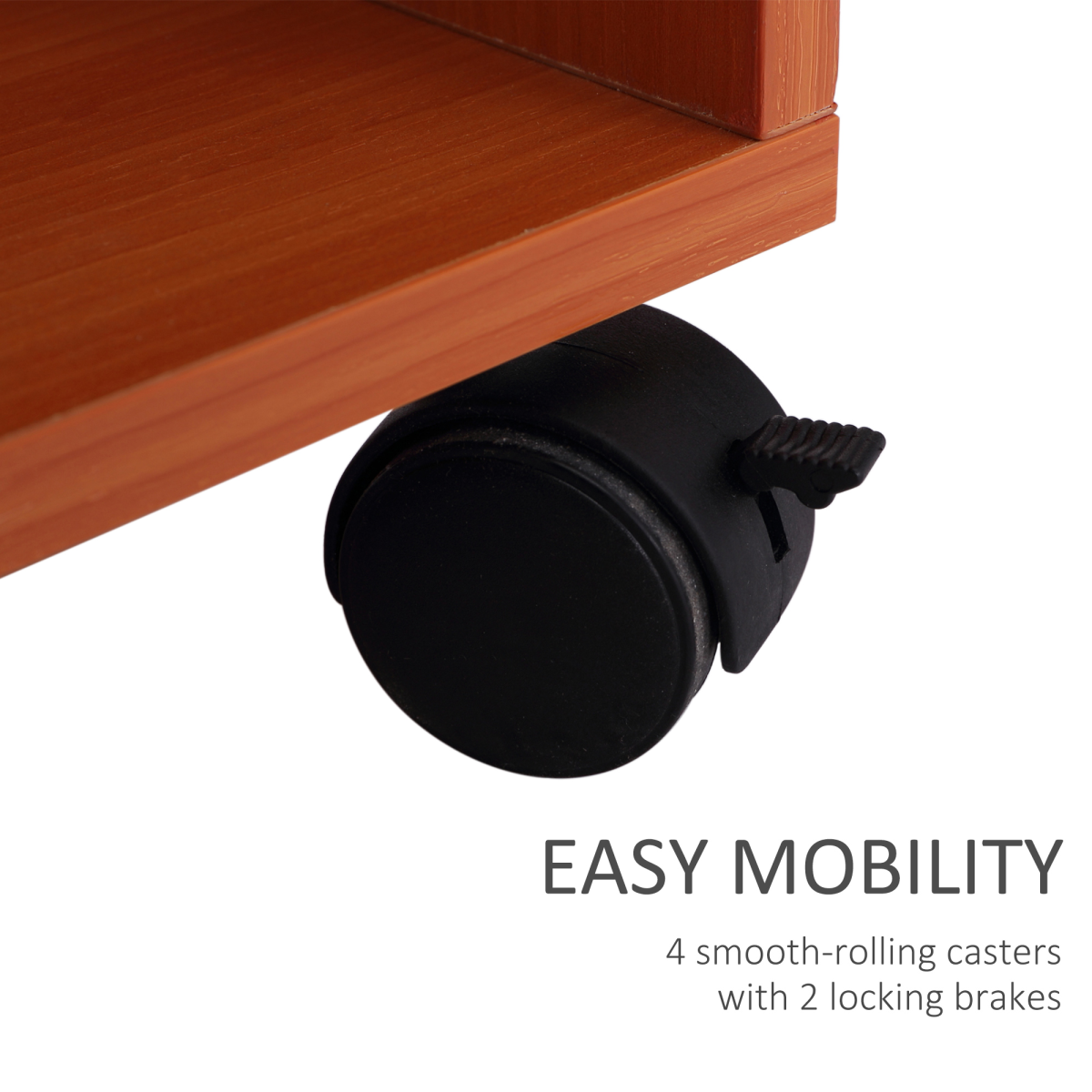 Cherry Wood Mobile Computer Desk with Keyboard Tray and Wheels