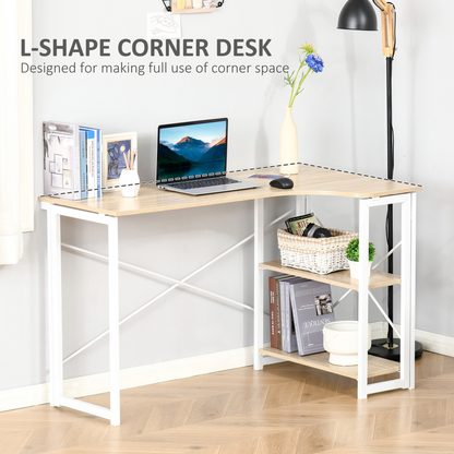 L-Shape Folding Desk with 2 Shelves – Oak Tone Study Table