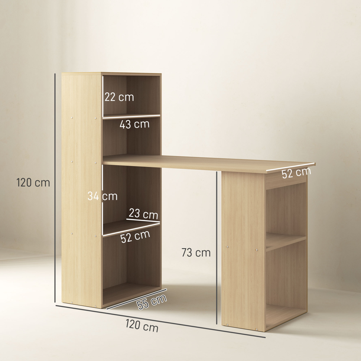 HOMCOM 120cm Computer Desk & 6-Shelf Bookshelf Workstation