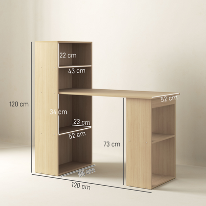 HOMCOM 120cm Computer Desk & 6-Shelf Bookshelf Workstation