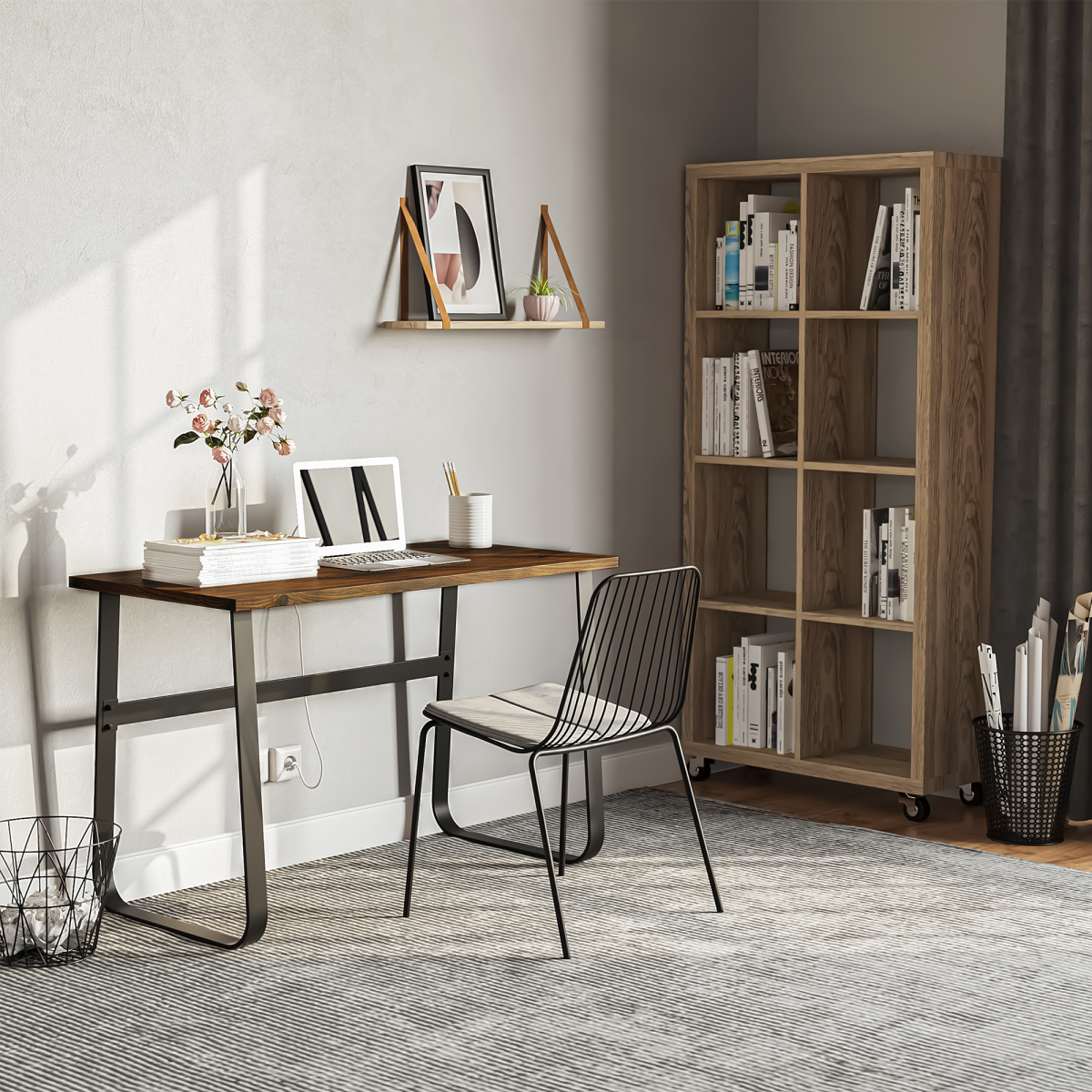 Industrial Writing Desk: Center Laptop Table with Steel Legs