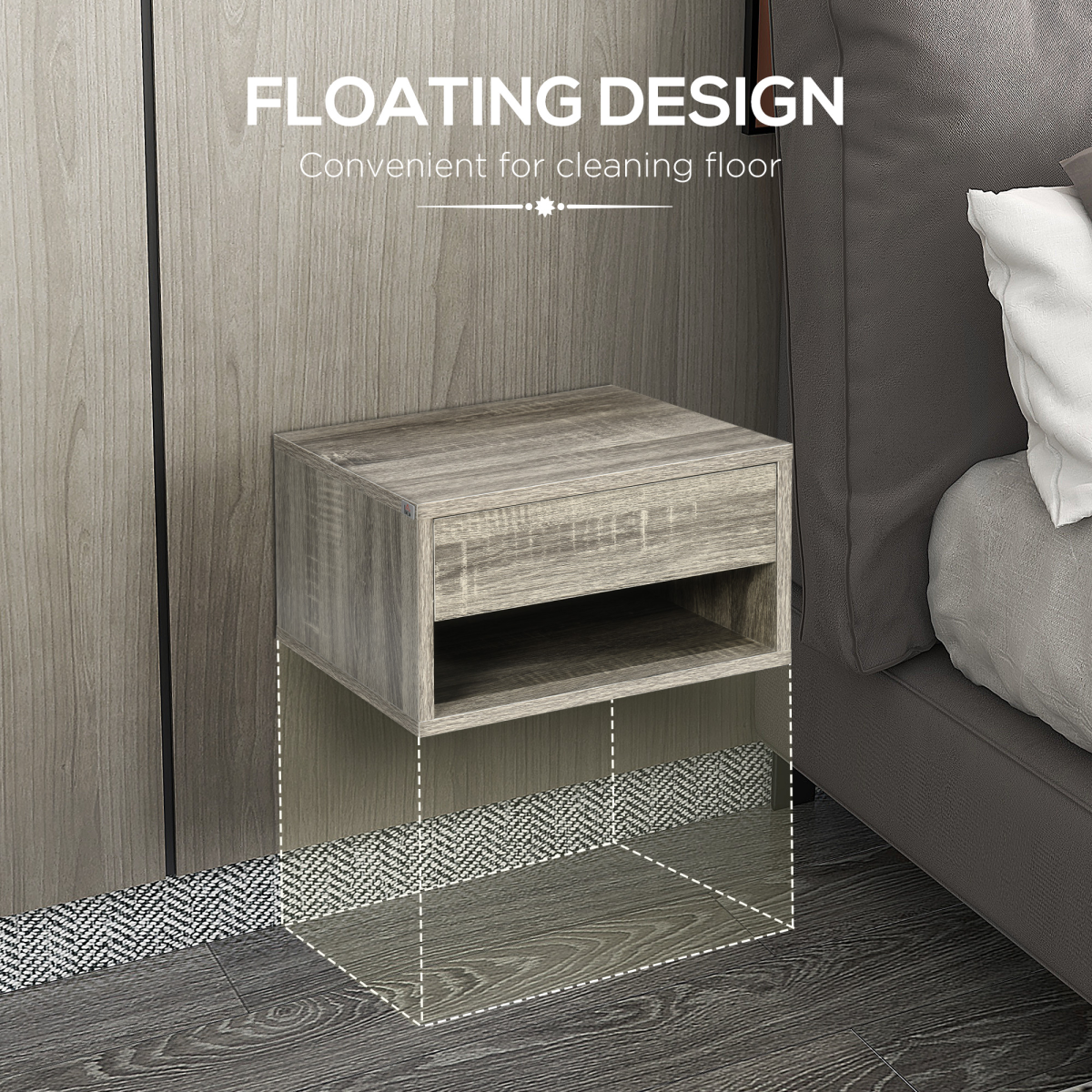 HOMCOM Floating Bedside Table Set of 2 Wall Mounted Nightstand Brown