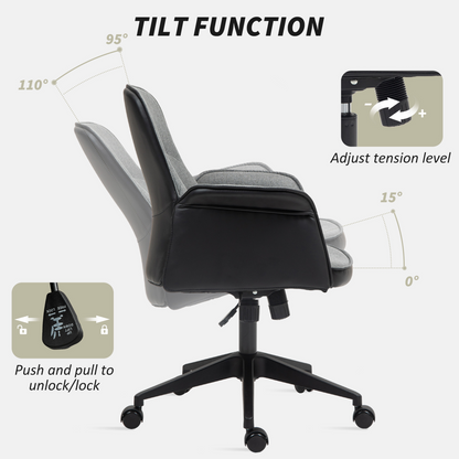 HOMCOM Office Chair, Linen Desk Chair with Adjustable Height Grey