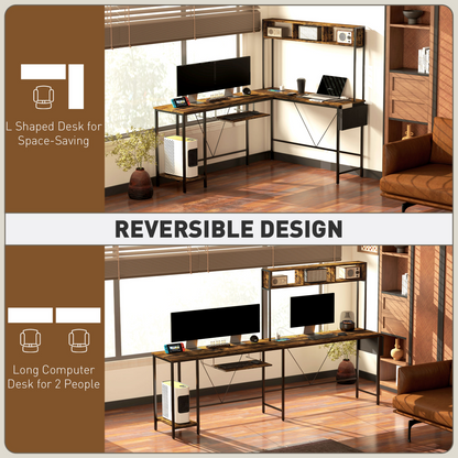 HOMCOM Reversible Corner Desk with USB Ports - L-Shape or Long Desk for 2