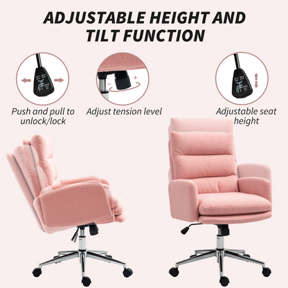HOMCOM Upholstered Desk Chair with Height Adjustable, Pink