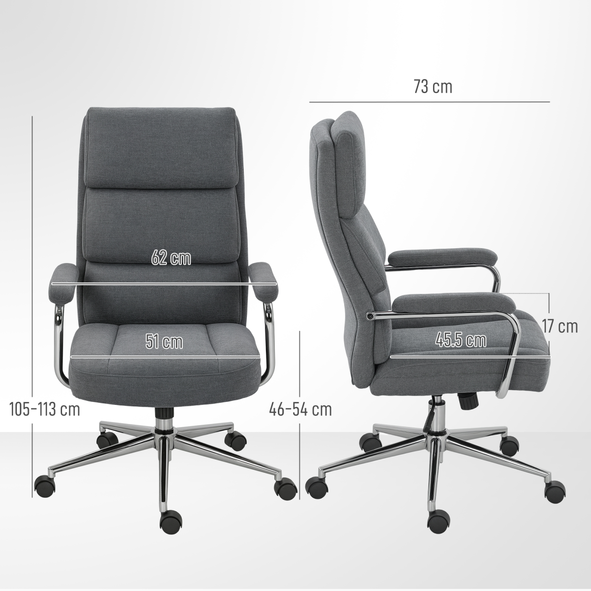 HOMCOM Linen Fabric Office Desk Chair with Tilt Function, Charcoal Grey