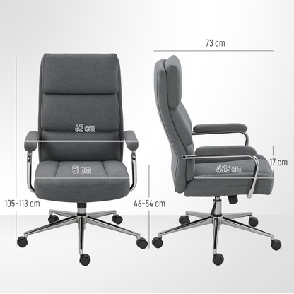 HOMCOM Linen Fabric Office Desk Chair with Tilt Function, Charcoal Grey