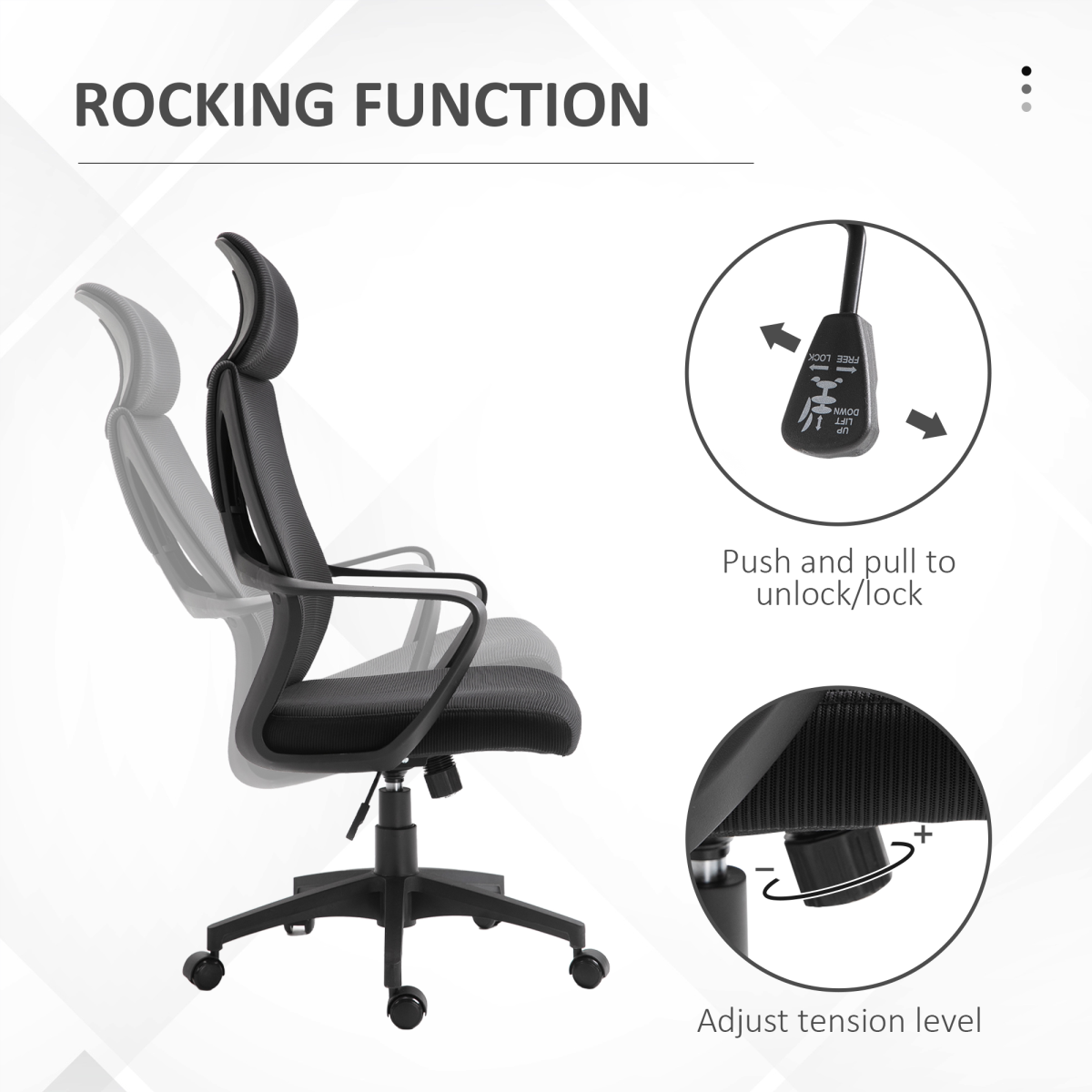Mesh Back Office Chair w/ Adjustable Height Padded Headrest Black Vinsetto