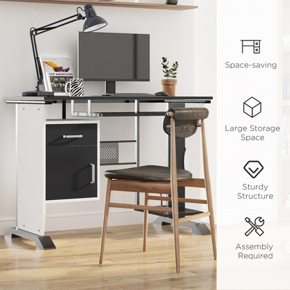 HOMCOM Space-Saving Computer Desk with Sliding Keyboard Shelf & Drawers CPU Rack