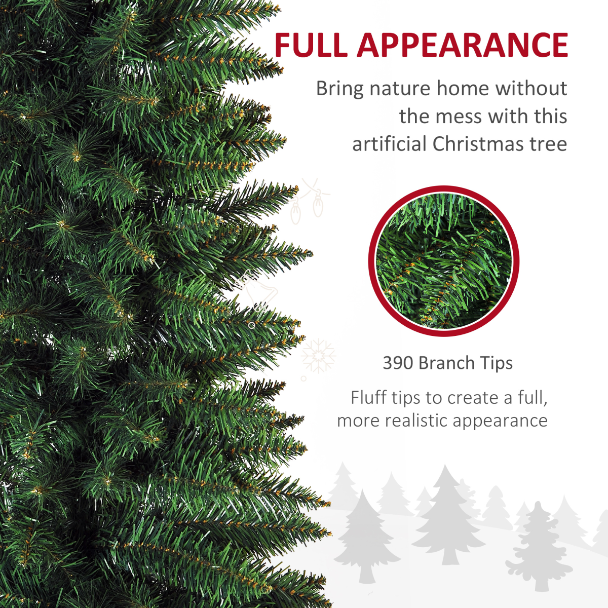 2.1m Pencil-Slim Artificial Pine Christmas Tree - 499 Tips & Stand
