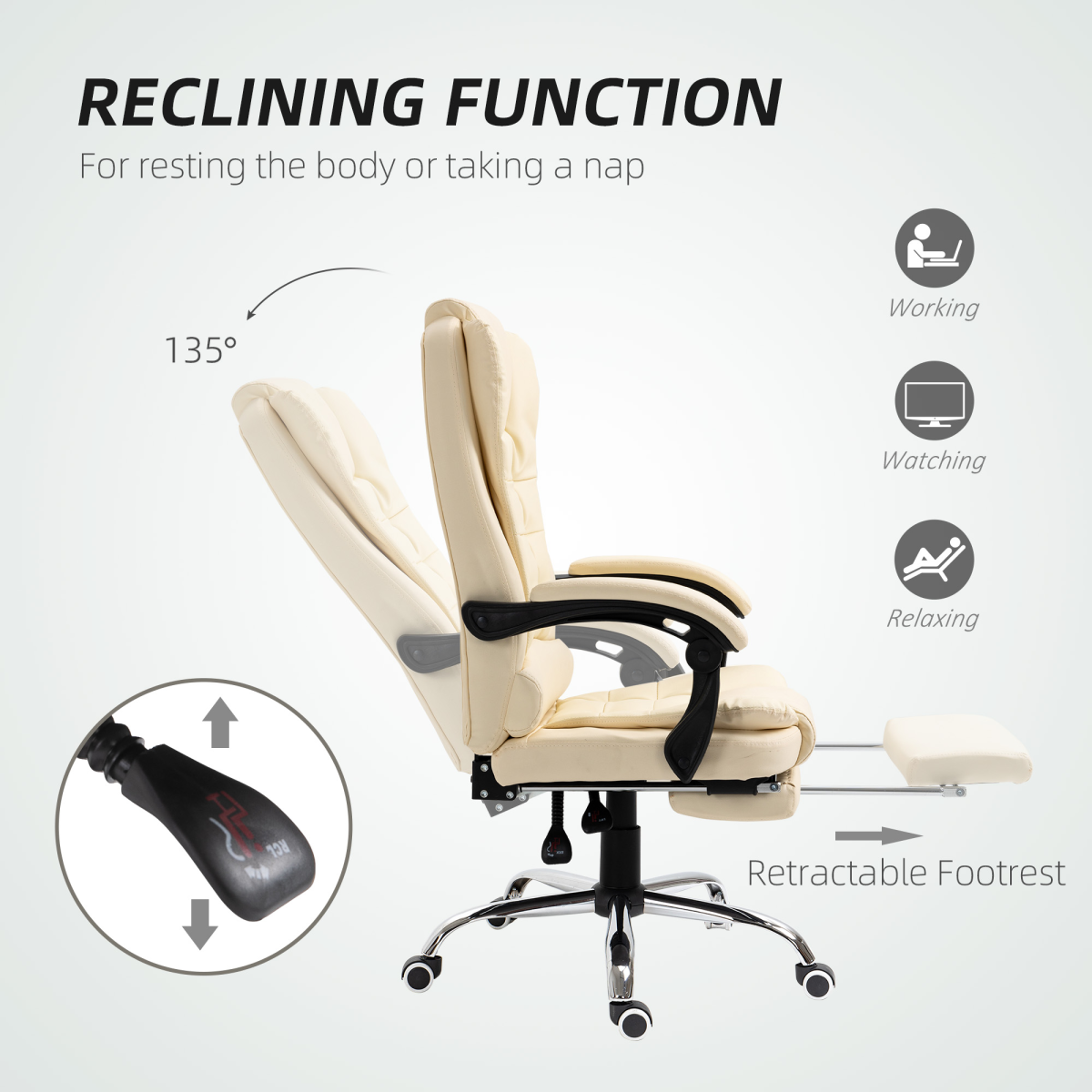 HOMCOM Executive Office Chair, Recliner Computer Chair with Footrest, Cream