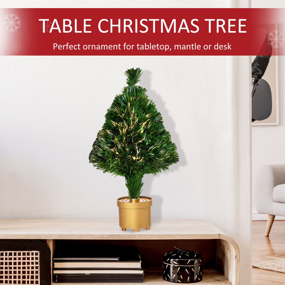 2ft Prelit Fiber-Optic LED Tabletop Xmas Tree, Multi-Color Lights
