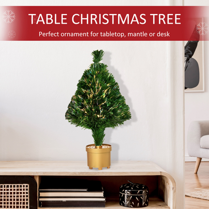 2ft Prelit Fiber-Optic LED Tabletop Xmas Tree, Multi-Color Lights
