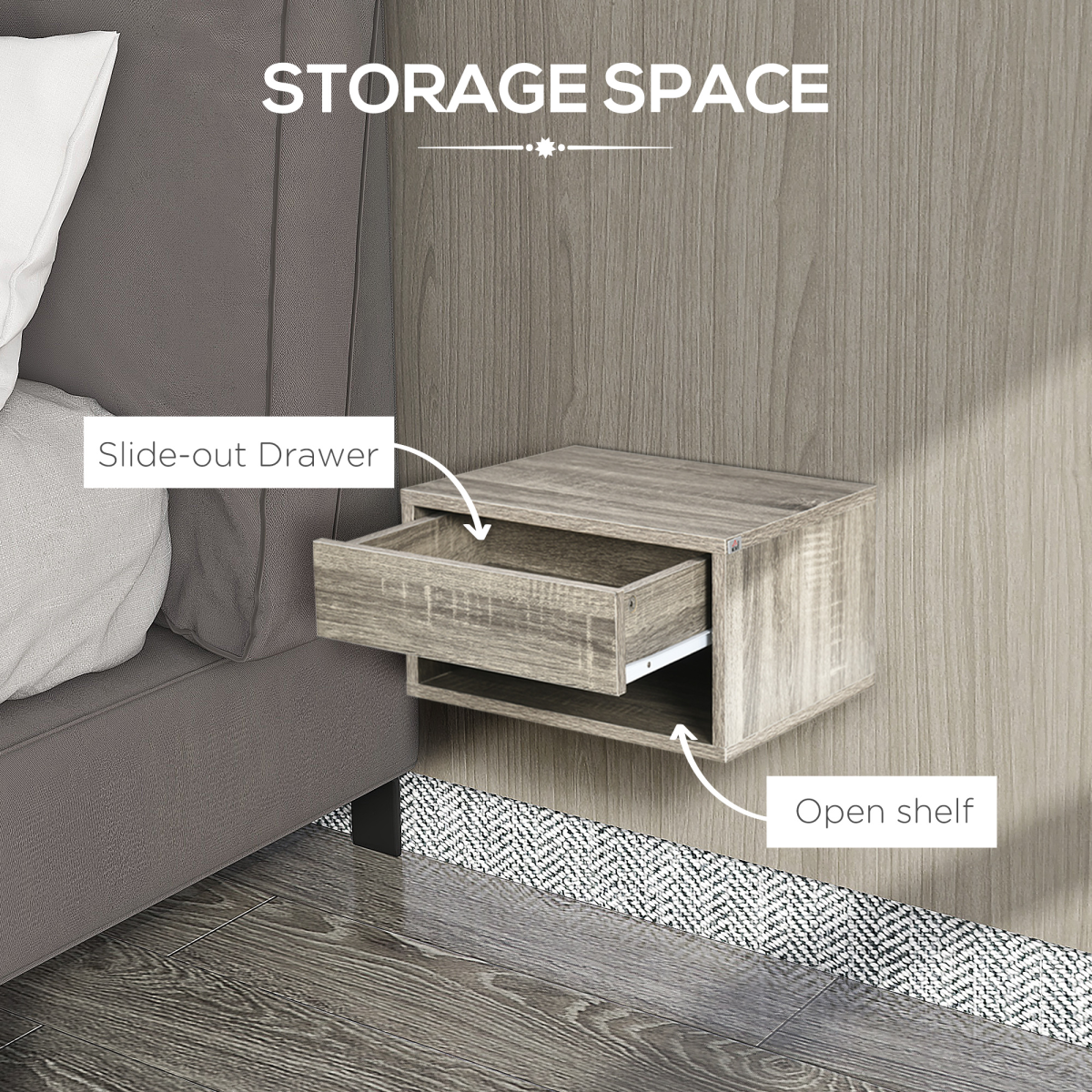 HOMCOM Floating Bedside Table Set of 2 Wall Mounted Nightstand Brown