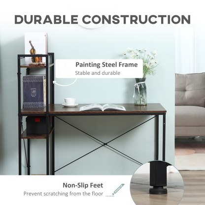All-in-One Desk with 4-Tier Bookshelf, Left/Right Config, Steel Frame