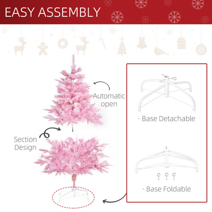 4ft Pink Artificial Christmas Tree - Auto-Open, 341-Branch Full Look