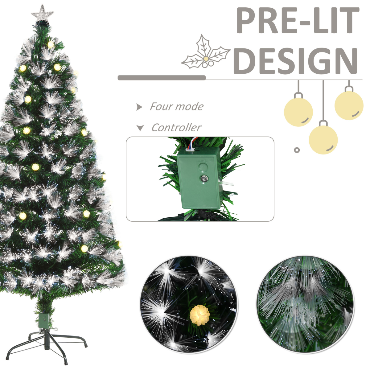 5ft White 90-LED Christmas Tree with Star Topper, Tri-Base, Pre-Lit