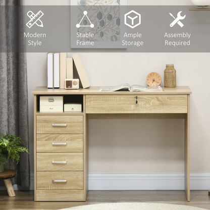 Oak Five-Drawer Computer Desk for Home Office