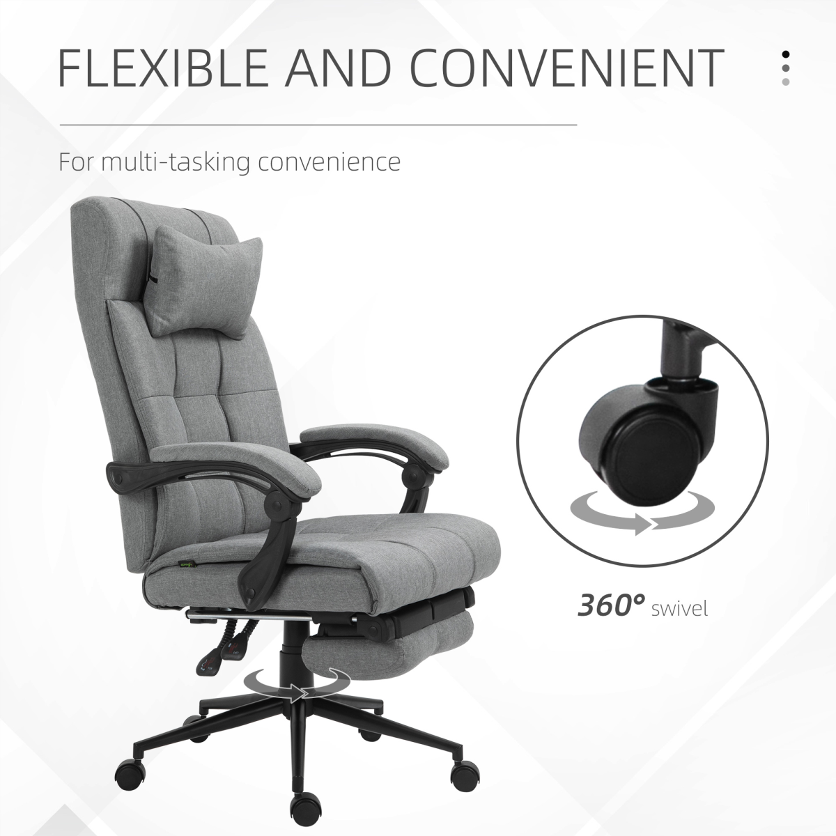 Ergonomic Office Chair Adjustable Height Rolling Swivel w/ Armrest Light Grey
