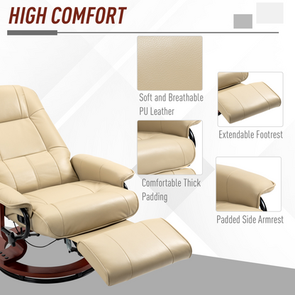 HOMCOM Ergonomic Office Recliner Sofa Chair PU Leather Armchair Lounger Cream