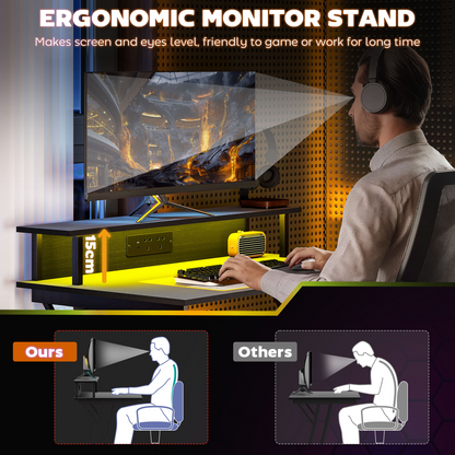 HOMCOM LED Gaming Desk with RGB Lights, Power Outlets & Monitor Stand 100x60cm