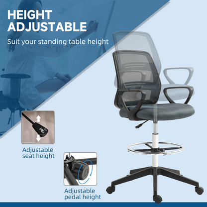 Vinsetto Draughtsman Chair Tall Office Chair with Adjustable Height Grey