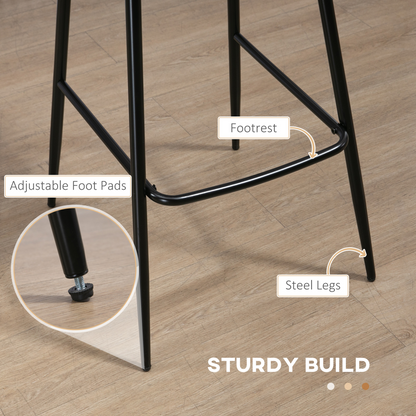 HOMCOM Bar Stools Set of 2, PU Leather Bar Chairs with Back and Steel Legs