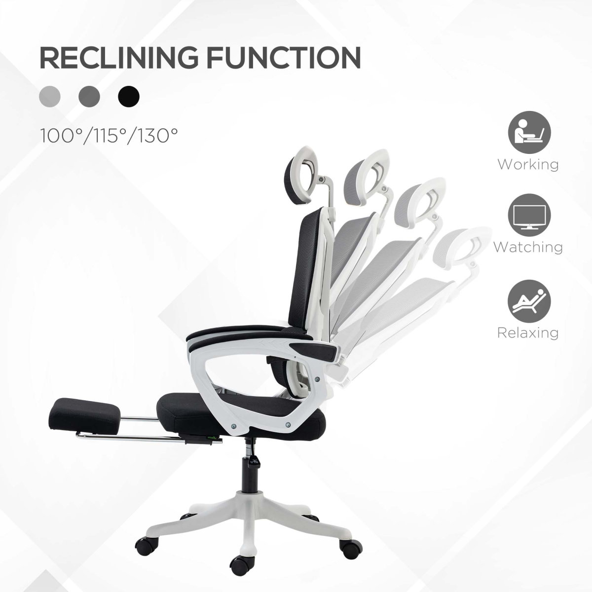 Vinsetto Mesh Office Chair for Home with Lumbar Support, Arm, Footrest, Headrest