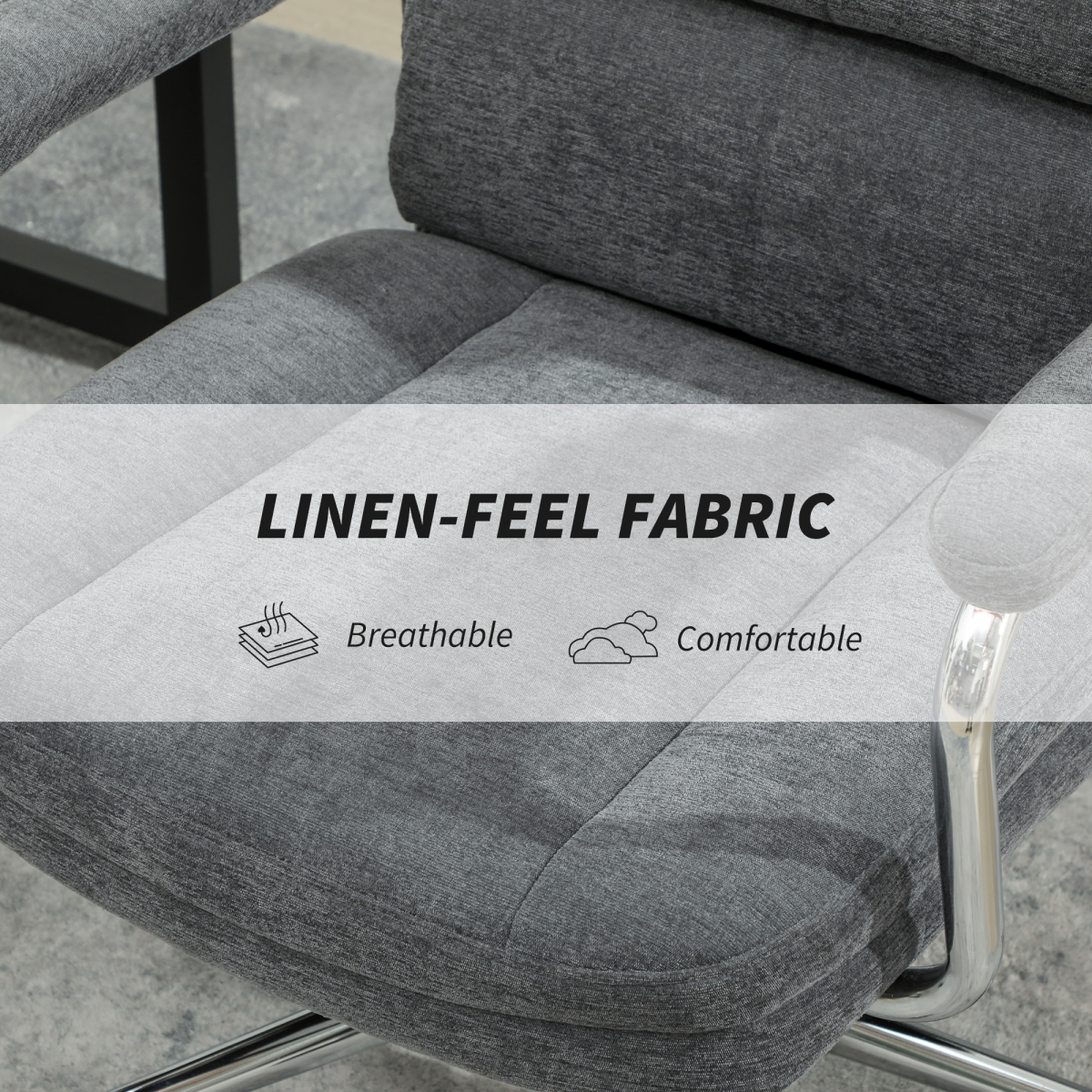 HOMCOM Linen Fabric Office Desk Chair with Tilt Function, Charcoal Grey