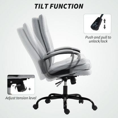 HOMCOM Fabric Office Chair, Computer Desk Chair for Home, Light Grey